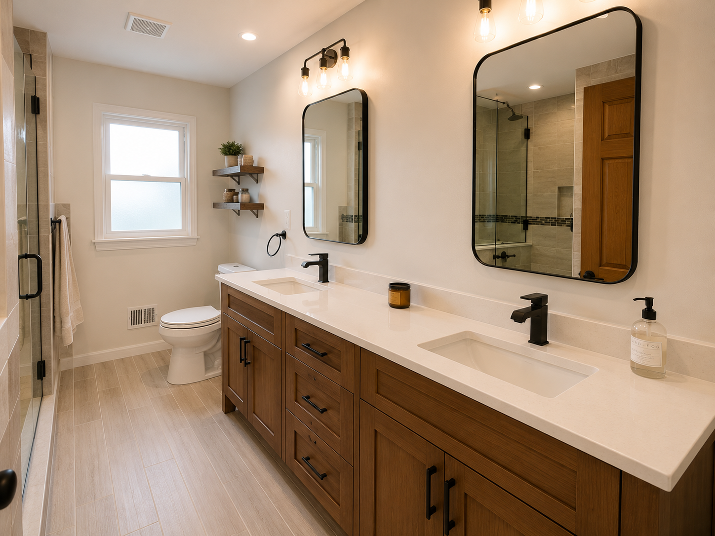 Warm Wood Double Vanity in Highland Park