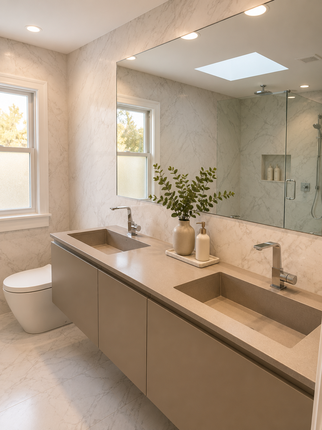 Lake Forest Curbless Marble Bathroom Remodel