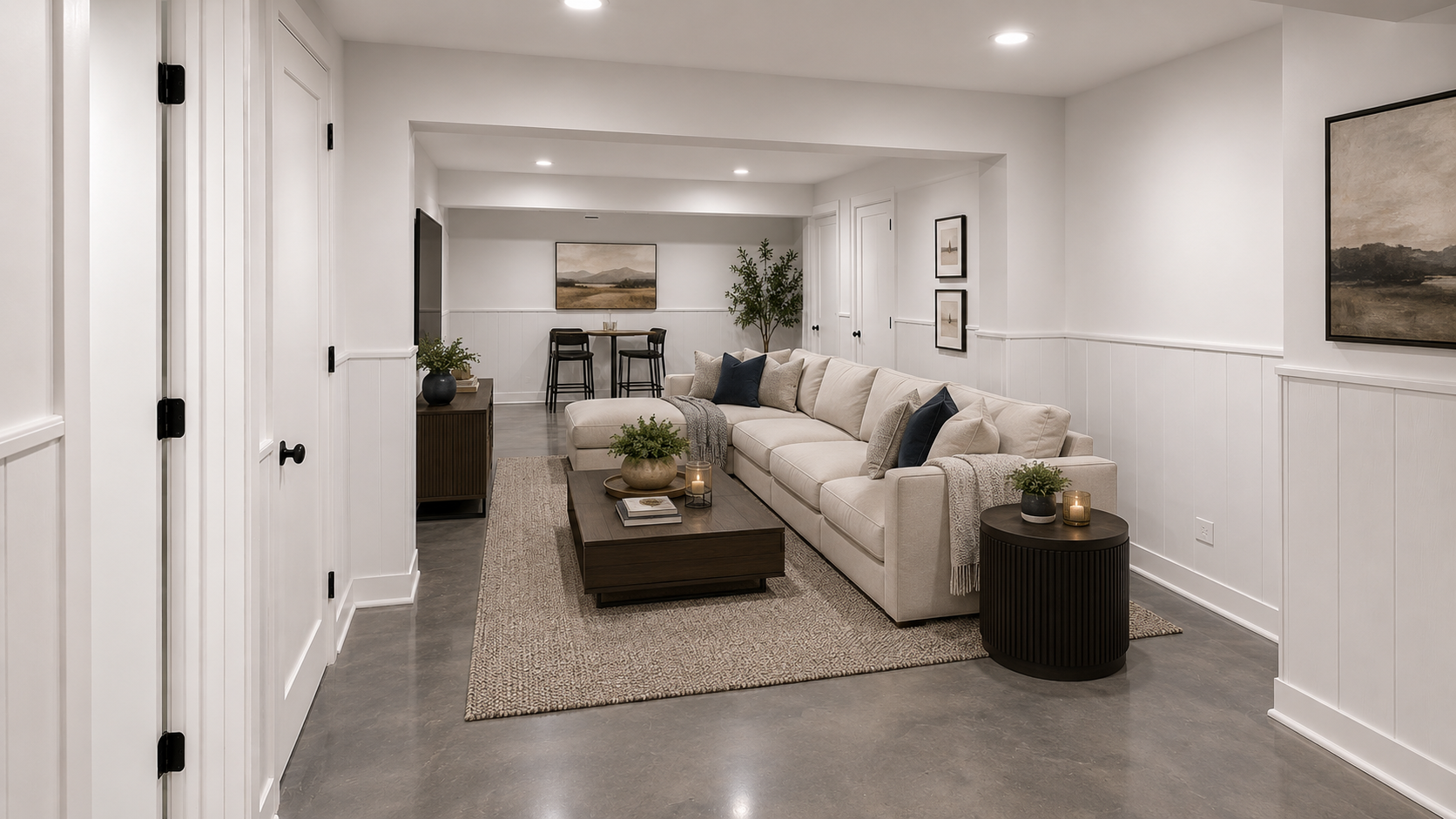 Finished basement living space in Glenview