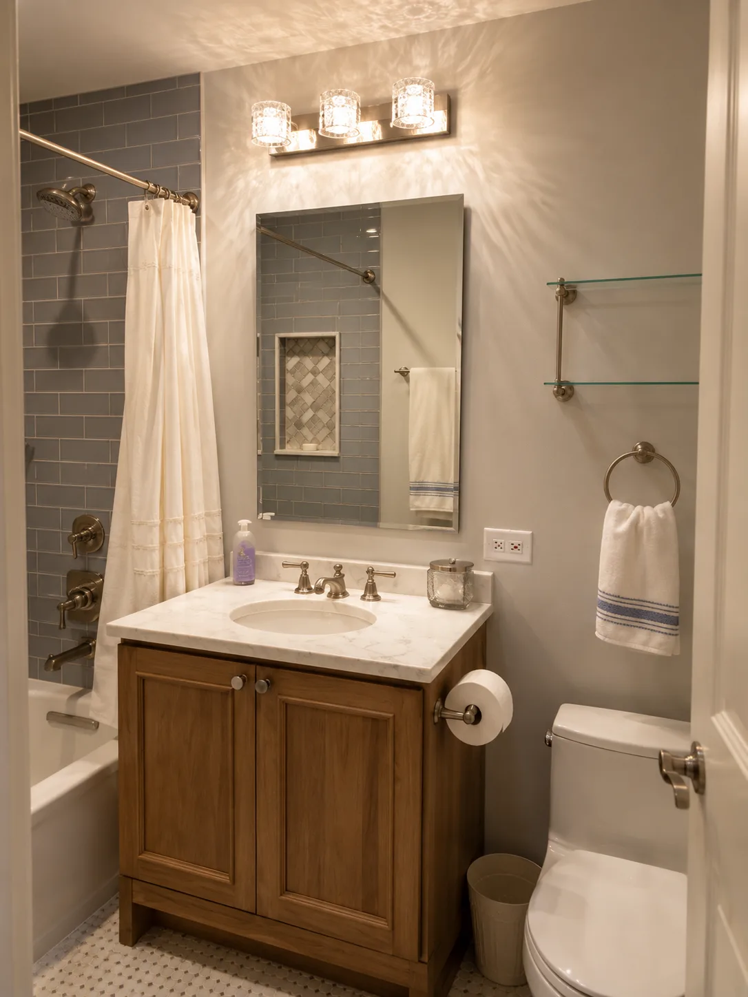 Lake Bluff Bathroom Remodel with Integrated Quartz Countertop and Walk-In Shower before remodeling