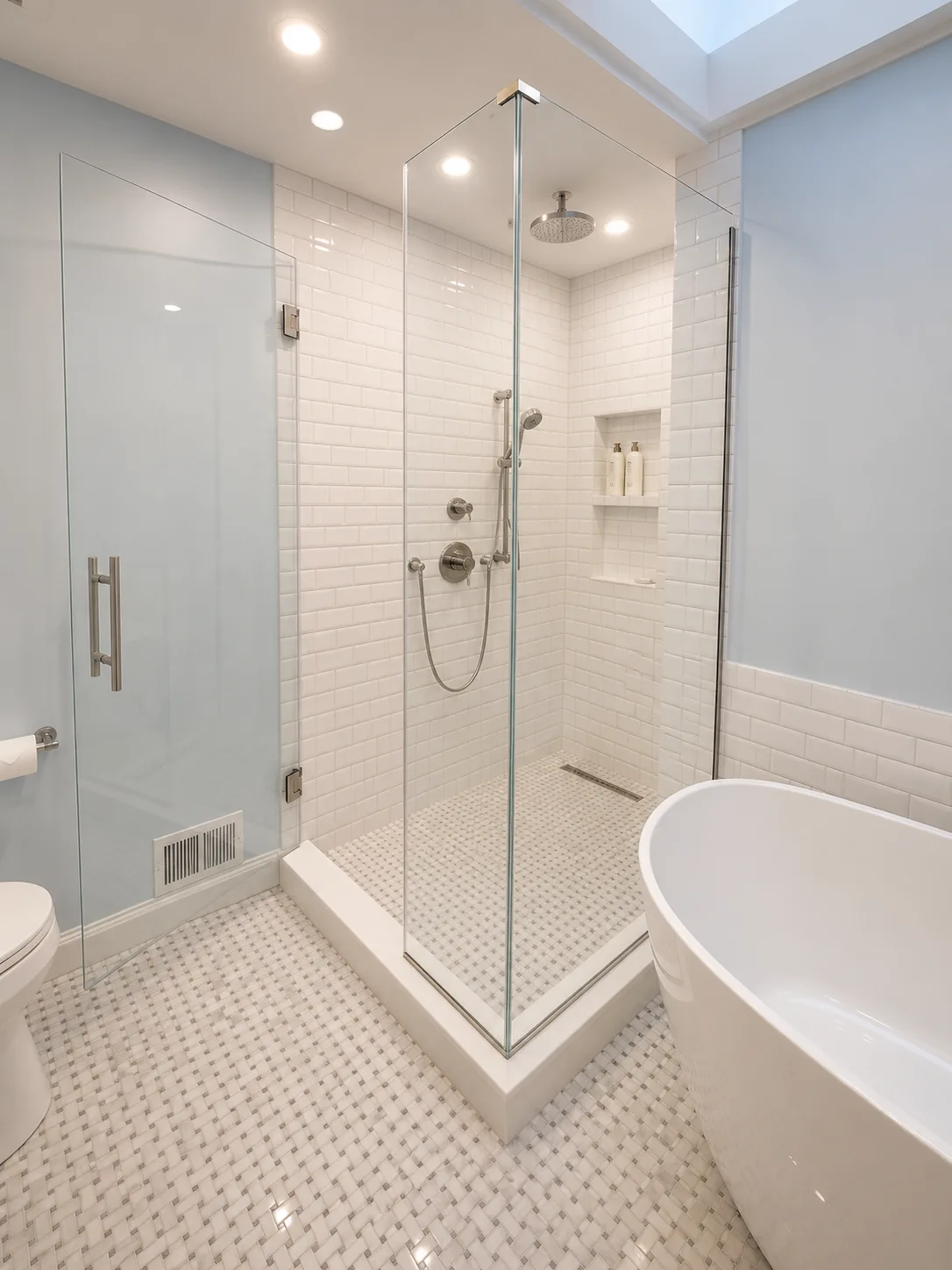 Completed lake bluff heated-floor bathroom remodel by Delta Remodels