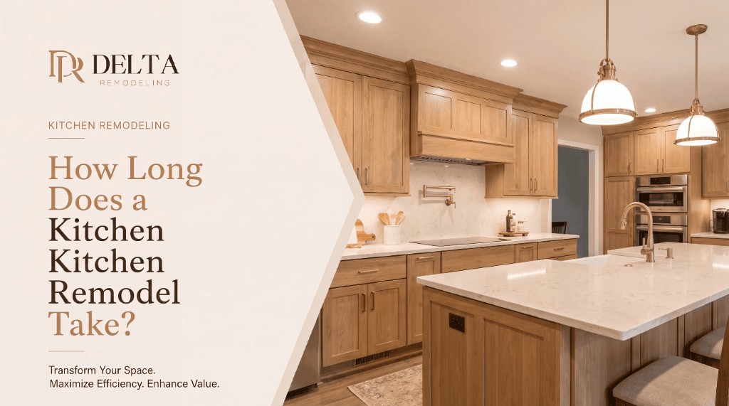 Modern kitchen remodel with light wood cabinetry, marble countertops, and brass pendant lights — Delta Remodeling Illinois