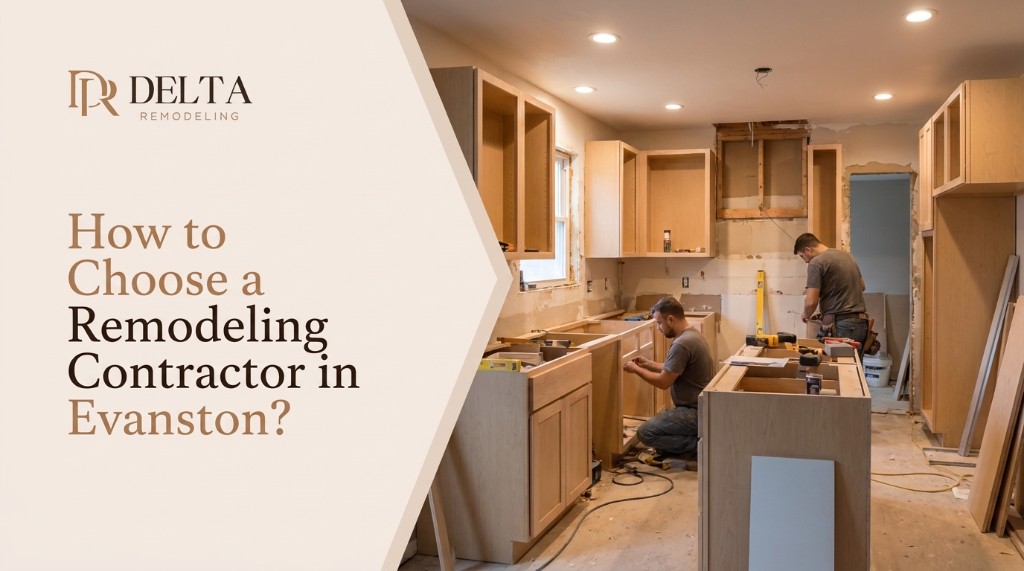 Contractors installing kitchen cabinets during an Evanston home remodel — Delta Remodeling Illinois