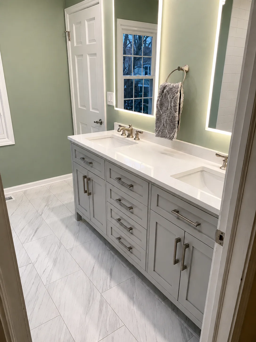 Northbrook Kids Bathroom Remodel: 2 after bathroom remodel northbrook custom vanity and LED mirrors