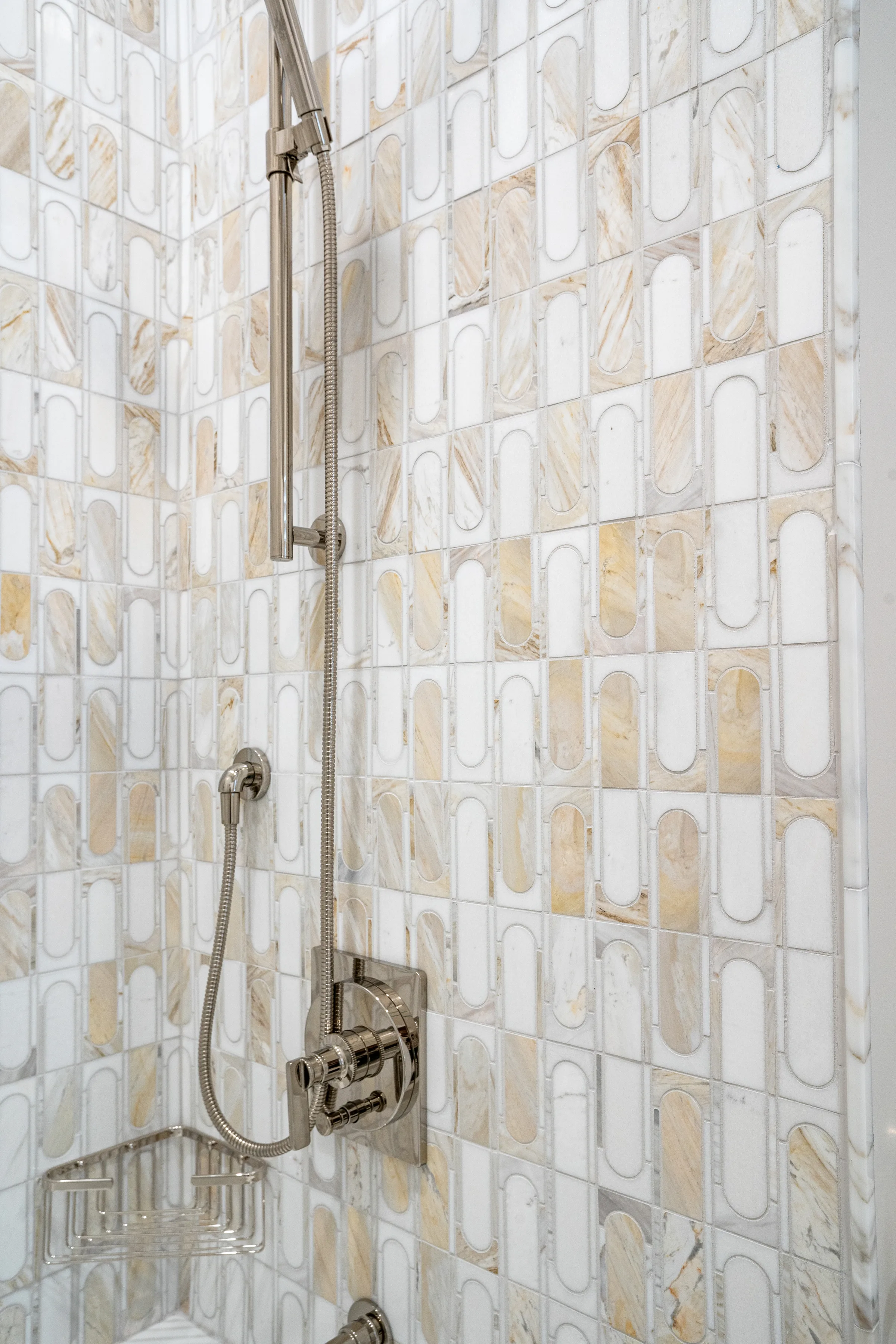 Lake Forest bathroom remodel: oak vanity with undermount sinks detail