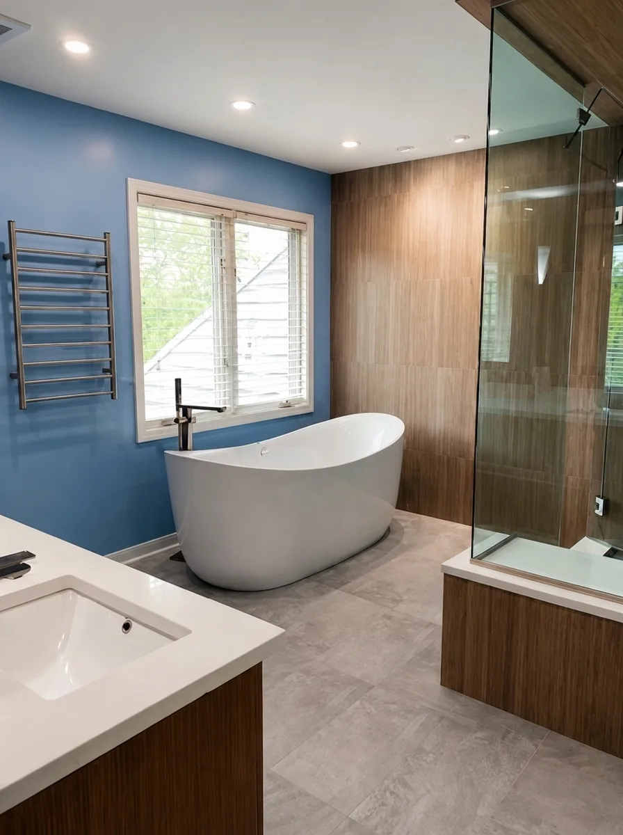 Long Grove bathroom remodel with freestanding tub and glass shower