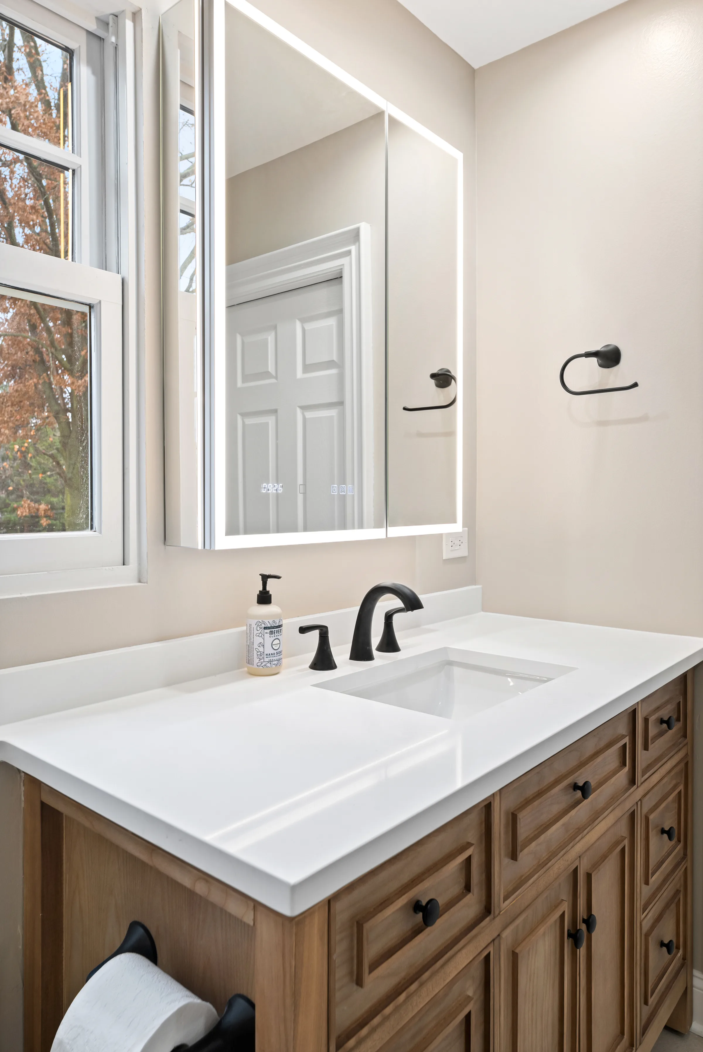 Northbrook bathroom remodel: daylight window with shower reflection