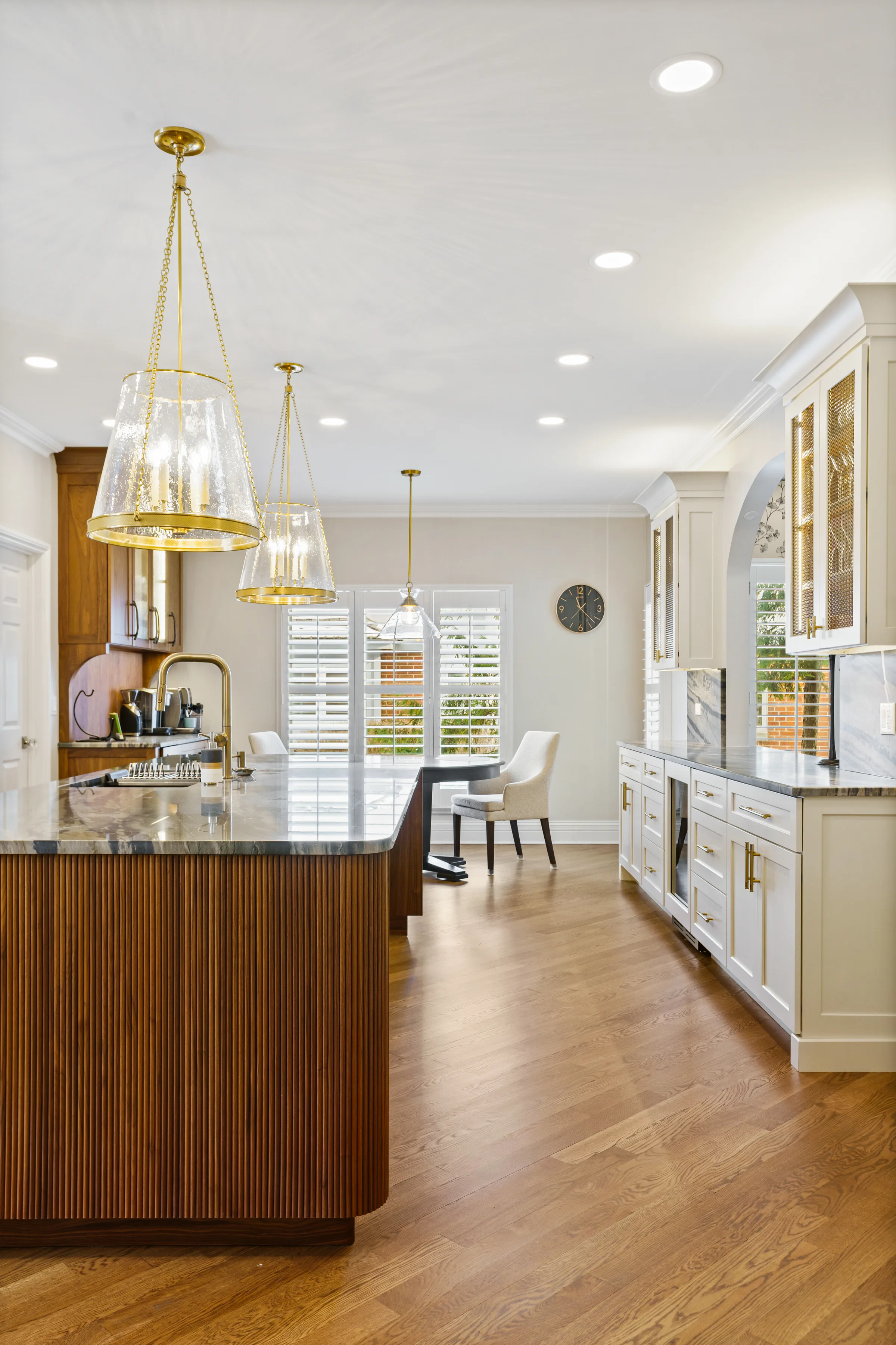 Lake Forest kitchen remodel: range wall with marble backsplash