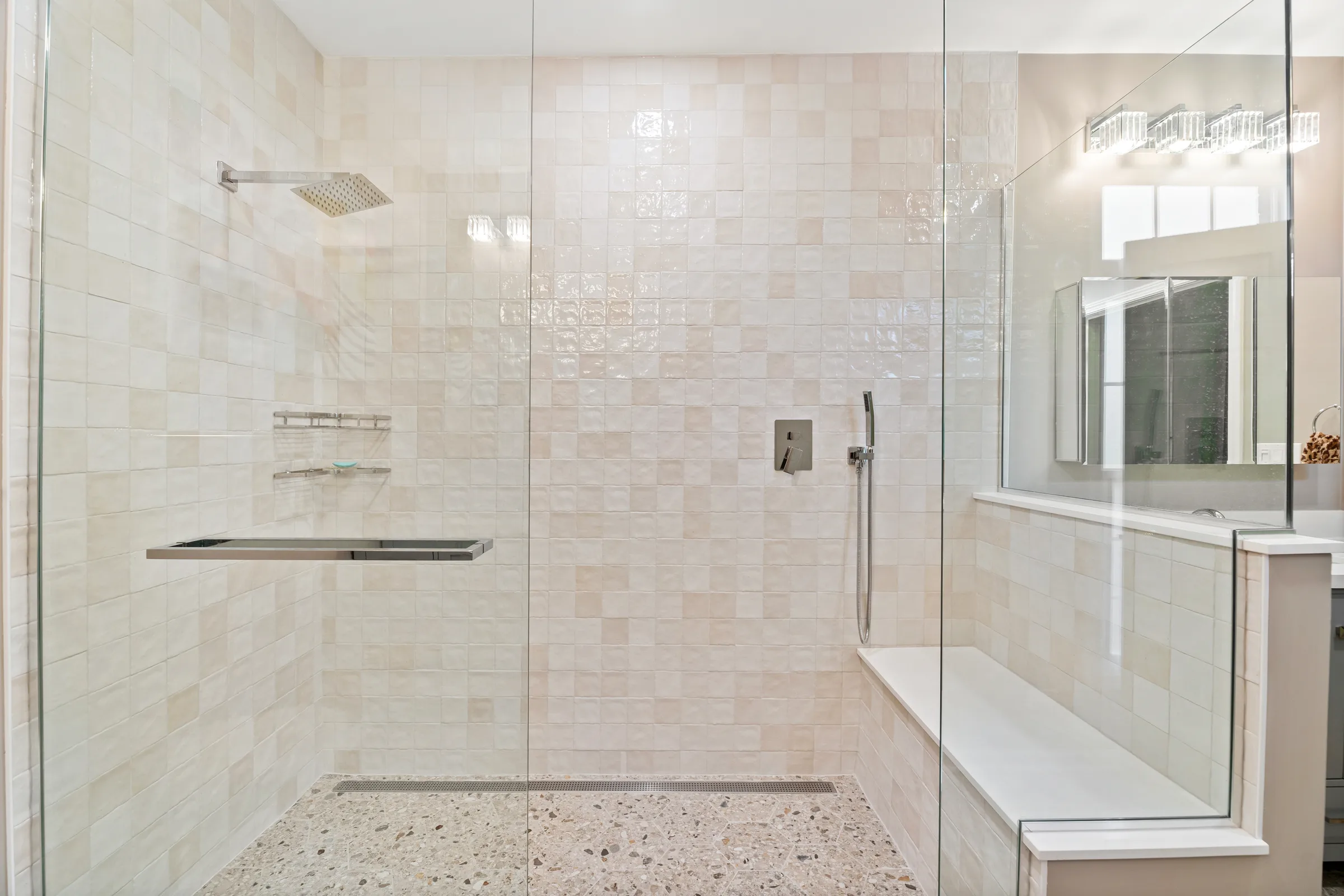 Northbrook bathroom remodel: terrazzo floor detail