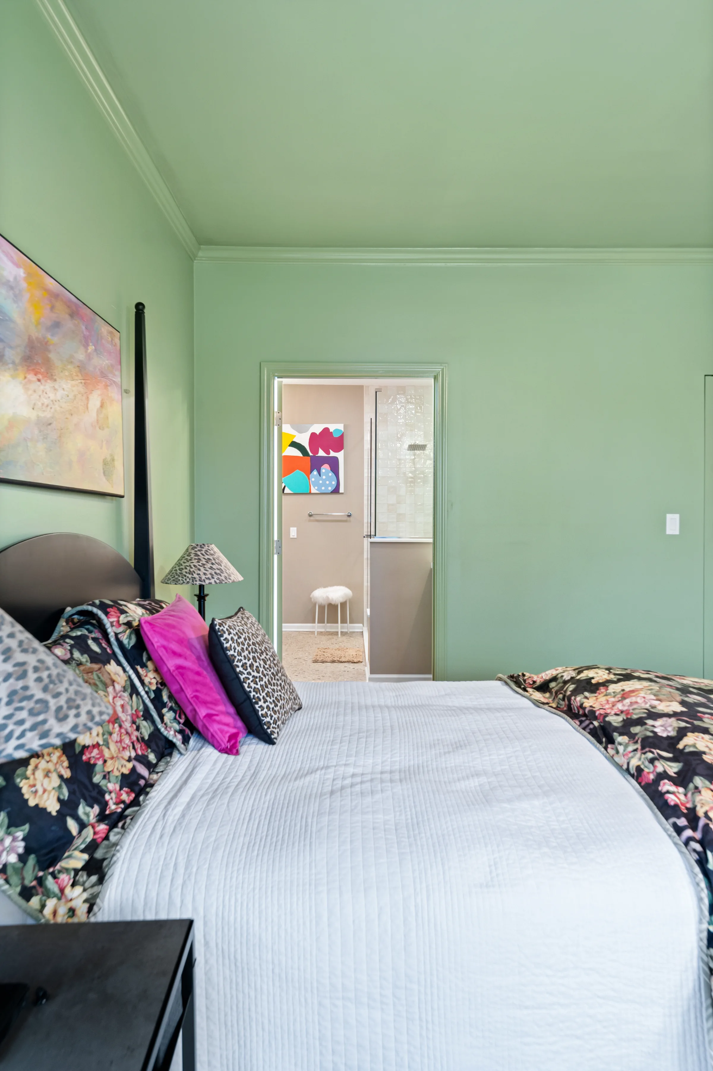 Northbrook bathroom remodel: wide view of shower and vanity
